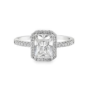 NEW ALLYANNA GIFTS women's emerald cut moissanite with halo ring in sterling sil